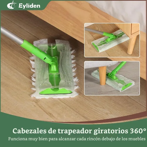 Vista 6 de Eyliden Trapeador barredora con 36 repuestos, 3 tipos de paños desechables secos y húmedos, diseño hermético sin almohadillas perdidas, repuestos