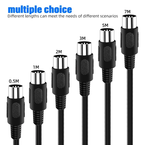 Vista 6 de Paquete de 2 cables MIDI de 16.5 pies, macho a macho, de 5 pines, perfectos para sintetizador de teclado, tarjeta de sonido externa, teclado MIDI