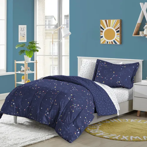 Vista 13 de dream FACTORY - Juego completo de ropa de cama infantil de 5 piezas, de microfibra muy suave, fácil de lavar, tamaño individual, globos de corazón