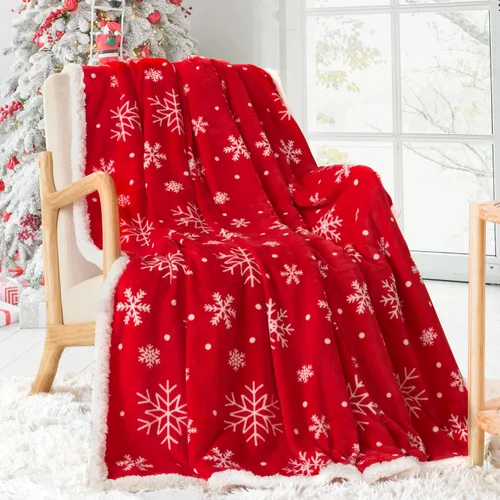 Vista 10 de Touchat Manta de Navidad, manta de Navidad sherpa, mullida, suave y acogedora, manta de franela de vellón de microfibra de felpa para sofá, cama