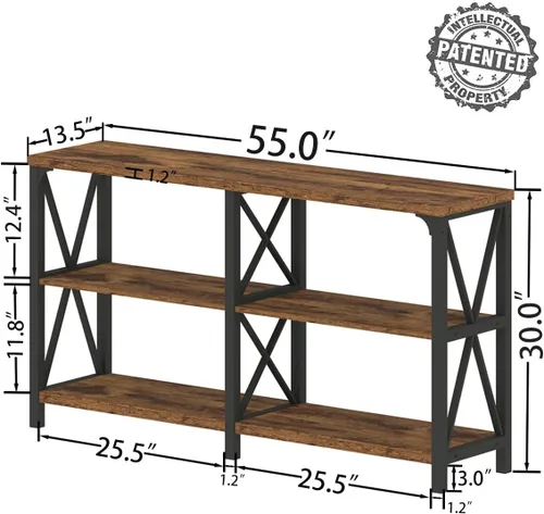 Vista 116 de IBF Mesa de entrada de granja, mesa consola larga rústica detrás del sofá, moderna mesa de sofá de madera de metal con estantes de almacenamiento