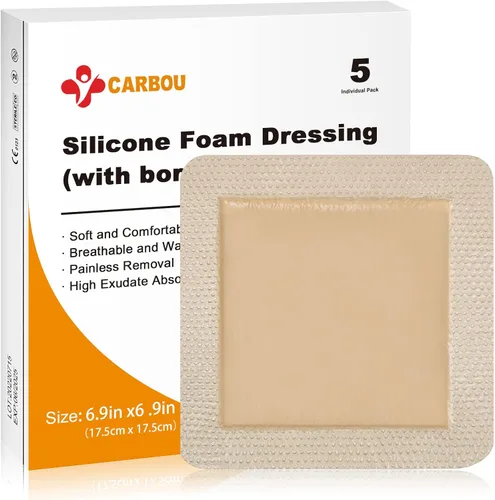 Carbou 5 vendajes de espuma de silicona de 7 x 7 pulgadas (6.9 in x 6.9 in) – Apósito de espuma sacro para el cuidado de heridas con adhesivo de