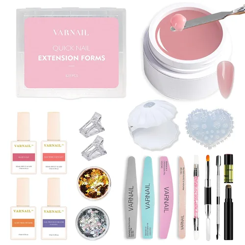 Vista 6 de VARNAIL Kit de extensión de uñas, gel de construcción sólido, gel de construcción de uñas no pegajoso con gel básico y herramientas, lámpara