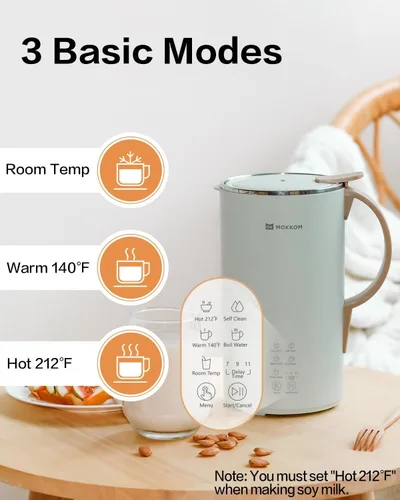 Vista 3 de MOKKOM Máquina automática de leche de nueces, máquina de leche de soja de 20 onzas, almendra casera, avena, coco, soja, leche a base de plantas