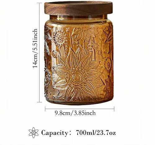 Vista 2 de ANSQU Tarro de vidrio vintage de 23.7 onzas con tapa de madera maciza, almacenamiento hermético para té suelto, café, dulces, galletas, detergente