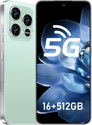 JQAKP 16PM 5G Phone,Smartphone Unlocked Cell Phone 16GB+512GB/6.99“ HD Screen Display/68MP+108MP Camera/7000 mAh, Dual SIM Card/Face Cyan