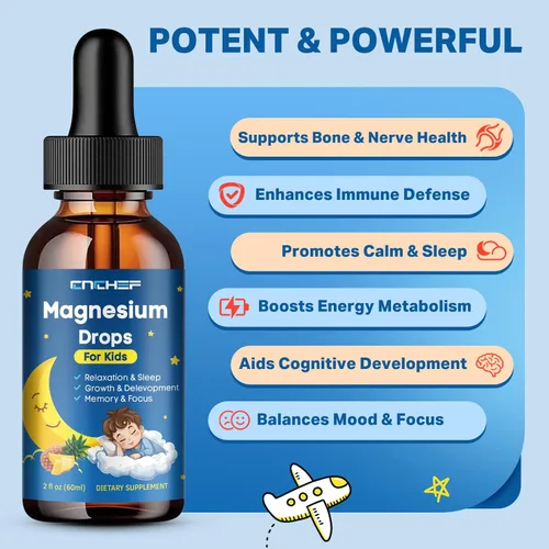 Vista 2 de Magnesium Drops - Magnesium Glycinate Liquid Drops for Kids - Calm, Sleep, Relaxation, Bones, Brain Support with Vitamin B6, C, D3, Omega-3