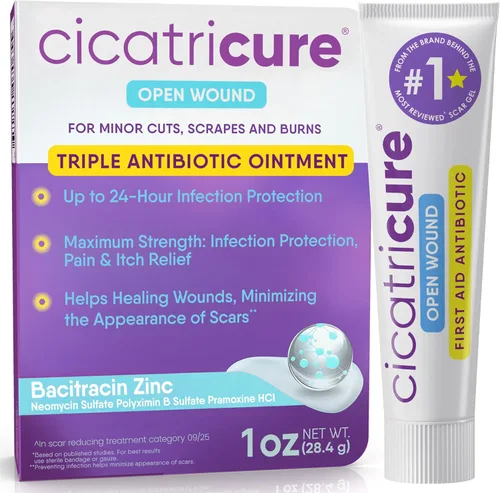 Cicatricure Pomada antibiótica triple con alivio del dolor, ungüento antibiótico de bacitracina y crema para el cuidado de heridas, ungüento