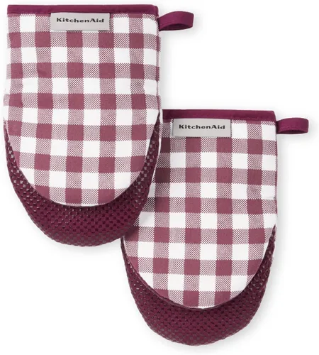 Vista 11 de Juego de 2 minimanoplas para horno Gingham de KitchenAid, color miel, 5.5"x8