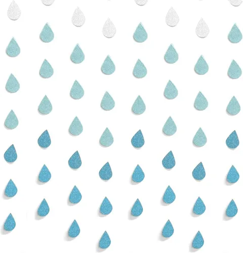 Yzurbu Guirnalda de gotas de lluvia de 12 cuerdas, piezas de decoración de gotas de lluvia colgantes de papel para baby shower, nube, fiesta y