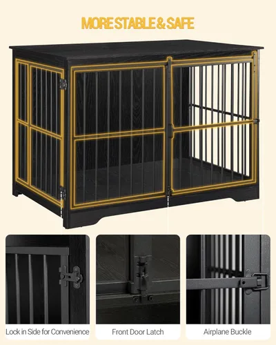 Vista 5 de Hzuaneri Mueble XL grande para perros, muebles de interior para perreras de 44.1 pulgadas con puerta de granero, jaula alta de madera para perros