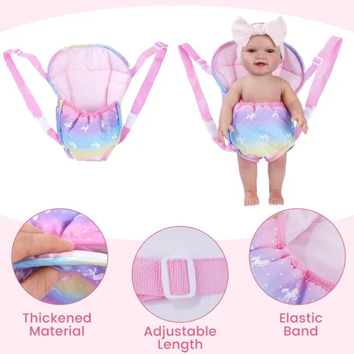 Vista 3 de BABESIDE Accesorios para muñecas de bebé, portador de muñecas con 2 pañales para muñecas, juego de accesorios para muñecas de 12 a 15 pulgadas