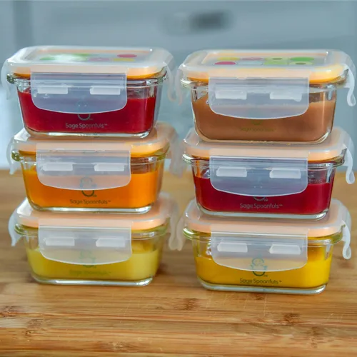 Vista 2 de Sage Spoonfuls Recipientes de vidrio para alimentos para bebés con tapas, paquete de 6, tarros de comida para bebés de 4 onzas, duraderos y a prueba