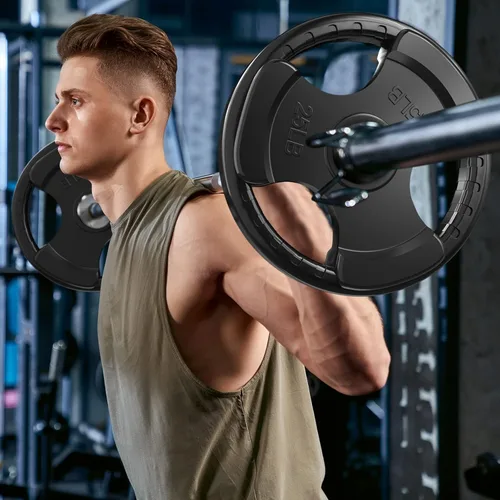 Vista 27 de RitFit Weight Plates for Barbell, 2-Inch Olympic Rubber Grip Plates for Weightlifting and Strength Training in Home & Gym, Single, Pair and Sets