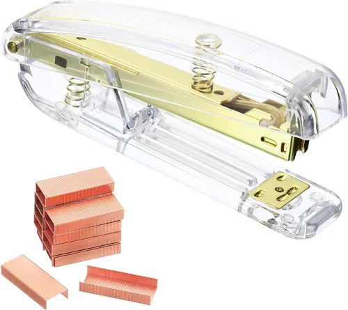 PATIKIL Acrylic Stapler Set, Portable Stylish Manual Effortless Desktop Stapler with 2000 Pcs 24/6 Staples for Classroom Home Office Desk, Gold