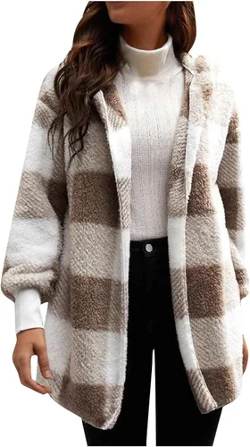 oelaio Women Long Sleeve Button Down Jackets Plaid Flannel Shirts Tops Casual Lapel V Neck Oversized Shackets Blouses Top