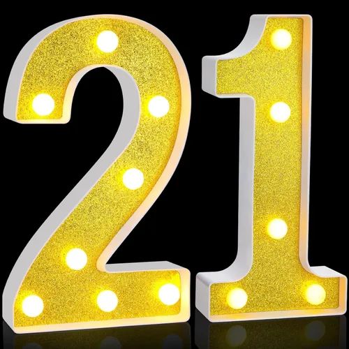 Vista 20 de Treela Números LED iluminados decorativos de 8.7'' de cumpleaños, letrero de números de marquesina de purpurina para decoración de fiesta