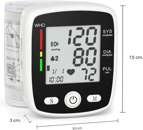 Vista 8 de Monitor de presión arterial digital de muñeca MBUPAI, máquina de BP automática con brazalete de BP, memoria para 2 usuarios y 180 lecturas, pantalla