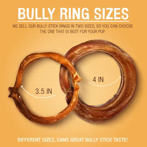 Vista 13 de Bully Stick anillos dulces naturales para perro saludables, bueno grosor bajo olor Pizzle Stix, carne de vacuno alimentado a pasto. , Marrón