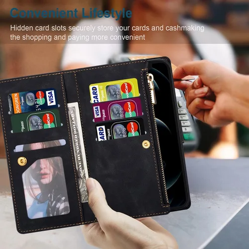 Vista 3 de UEEBAI Funda tipo cartera para iPhone 7 Plus iPhone 8 Plus, funda vintage de piel sintética de alta calidad con ranuras para tarjetas, cierre