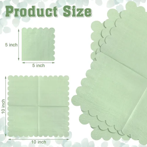 Vista 2 de Servilletas de cóctel festoneadas de papel grueso, servilletas desechables para fiestas, bodas, cenas, suministros de cumpleaños, 5 x 5 pulgadas