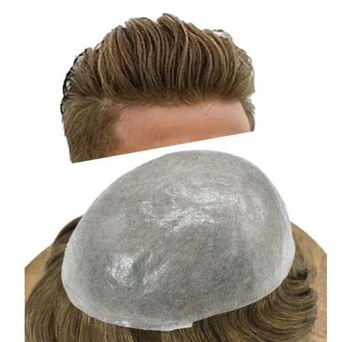 Vista 53 de Toupee - Sistema de reemplazo de piezas de cabello humano real, piel ultrafina, para hombres, cabello indetectable, línea capilar natural