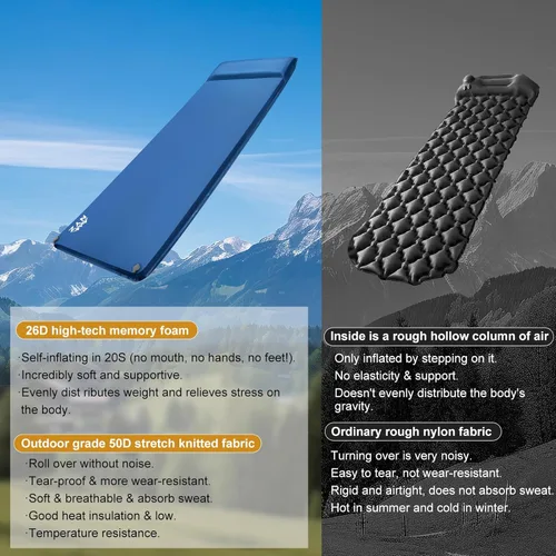 Vista 8 de NYZ Colchoneta de dormir autoinflable para acampar de 3.1 pulgadas, colchón de espuma viscoelástica ultra gruesa, colchón de campamento de inflado