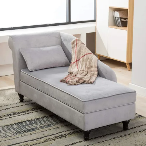 Vista 11 de Yongqiang Sofá chaise lounge tapizado con almacenamiento para interior, reclinable, para sala de estar o recámara, color gris, terciopelo