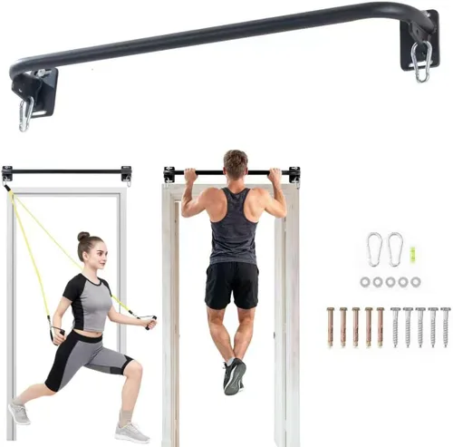 Vista 7 de Heavy Duty Wall Mounted Pull Up Bar with 8mm Thick Steel Plates & Heavy-Duty Carabiner, Strength Training Bar for Home Gym, Garage and Indoor Workout