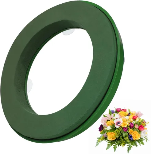 Anillo de espuma floral con ventosa – Base de espuma floral húmeda preempapada de 11.8 pulgadas con barro para flores frescas, decoración fácil de