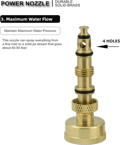 Vista 6 de PLG Boquilla de manguera de jardín ajustable de latón resistente y válvula de cierre de manguera, boquilla de manguera de agua de alta presión y a