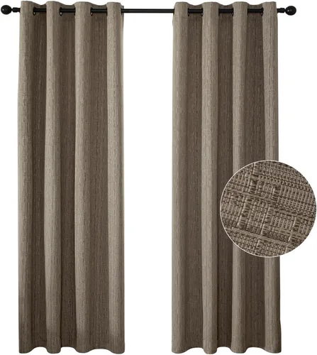 Vista 13 de Cortinas de lino jacquard de 63 pulgadas de largo, 2 paneles, cortinas gruesas de lino sintético mezclado, cortinas texturizadas de arpillera