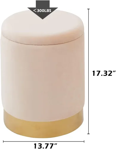 Vista 2 de Mxfurhawa Taburete otomano de terciopelo multiusos con base de metal, moderno taburete redondo para tocador, taburete otomano, soporte acolchado