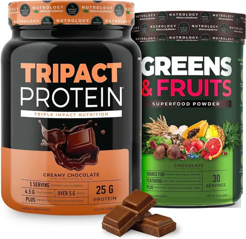Nutrology Tripact - Paquete de proteínas y verduras y frutas, batido nutricional de primera calidad, proteína de suero de leche alimentada con pasto