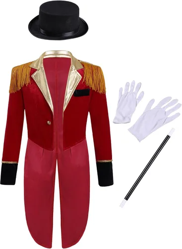 JEYPINMI Kids Boys Deluxe Circus Outfit Lion Tamer Ringleader Fancy Dress Up Drum Majorette Cosplay Costume