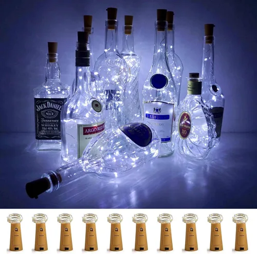 Vista 11 de Luces para botella de vino con corcho, paquete de 10 luces LED con forma de corcho, alambre plateado, luces coloridas de hadas para bricolaje 4