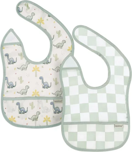 Vista 10 de haakaa Waterproof Baby Bibs for Eating, Soft & Lightweight Toddler Bibs with Food Pocket, Easy Wipe Clean, Ages 6–24M, 2 Pack