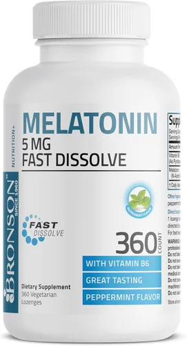 Vista 5 de Bronson Melatonina 5 mg tabletas de menta de disolución rápida con vitamina B6 - Promueve la relajación, 360 pastillas masticables vegetarianas