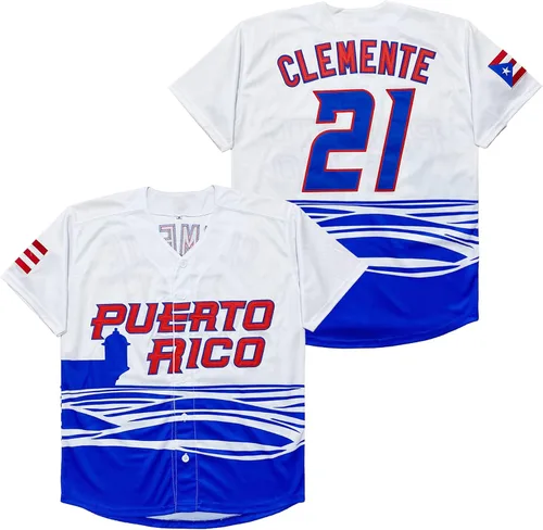 Camiseta de béisbol clásica de Puerto Rico #21 Roberto Clemente #1 World Game Classic con costuras S-XXXL