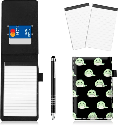 Vista 11 de Juego de 4 soportes para bloc de notas de tamaño de bolsillo, de piel sintética, mini bloc de notas con 2 bloc de notas pequeños y lápiz capacitivo