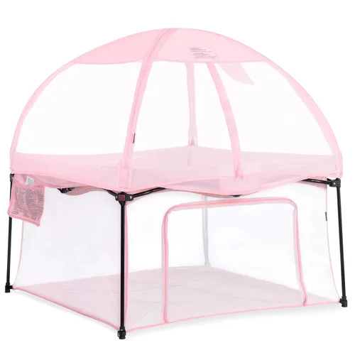 Vista 7 de Dream On Me Ziggy - Corralito cuadrado con dosel, color negro/blanco, amplio patio de juegos para bebés, protección UV e insectos, suelo acolchado