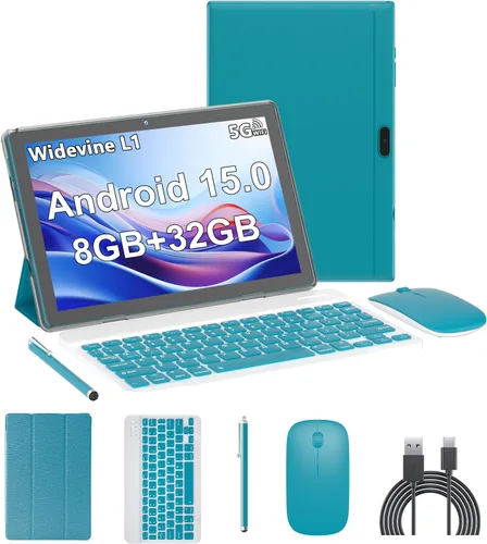 Tablet Android 15, tabletas de 10 pulgadas, 8GB RAM+32GB ROM/2TB expandible, tabletas 2 en 1 con estuche de teclado, pantalla IPS de 1280x800,