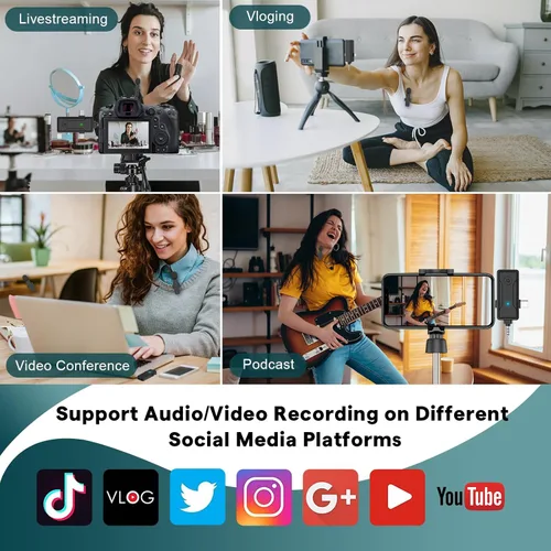 Vista 9 de Mini micrófono inalámbrico 3 en 1 para iPhone y cámara de teléfono Android, micrófono de solapa Bluetooth Lavalier para grabación de video