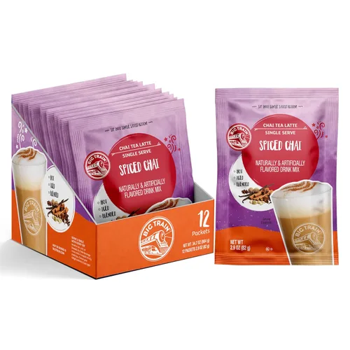 Vista 24 de Big Train Mezcla de Té Chai Latte Instantáneo en Polvo Especiado, Té Negro Especiado con Leche, 56 Onzas