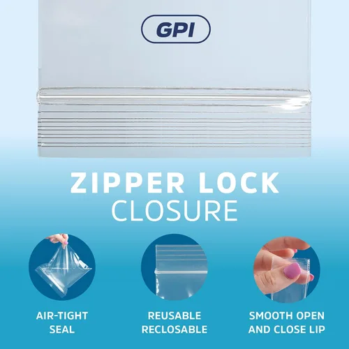Vista 3 de GPI - Paquete de 100 bolsas de plástico transparente con cremallera de 1 x 1 pulgada de grosor, bolsas de plástico transparente con cierre