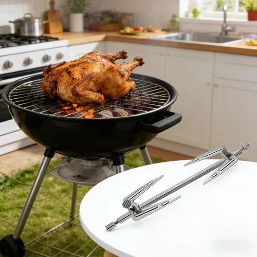 Vista 8 de Tenedor de freidora de aire de acero inoxidable y tenedor de parrilla para barbacoa, cocina en casa, al aire libre, camping