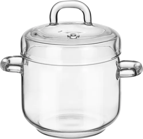 Hemoton Olla de vidrio con tapa, olla transparente de 5.11 pulgadas para estufa, cuenco de huevos al vapor, almacenamiento de sopa, nido de pájaros