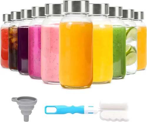 Vista 11 de Luxfuel Botellas de vidrio transparente con tapas de 18 onzas, botellas de agua de vidrio reutilizables con tapa de acero inoxidable para jugos