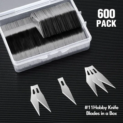 Vista 4 de Zhehao 600 cuchillas de cuchillo, 11 cuchillas de acero de alto carbono, repuesto de cuchillo de precisión #11 con estuche de almacenamiento