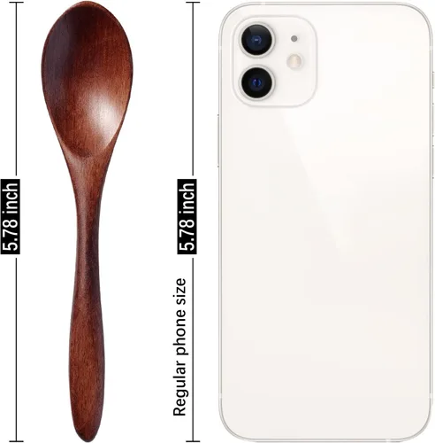 Vista 2 de 7 cucharas de madera pequeñas de 5.78 pulgadas para comer, miel, té, tarro y condimento, cucharadita de miel de madera para café, cucharas de madera